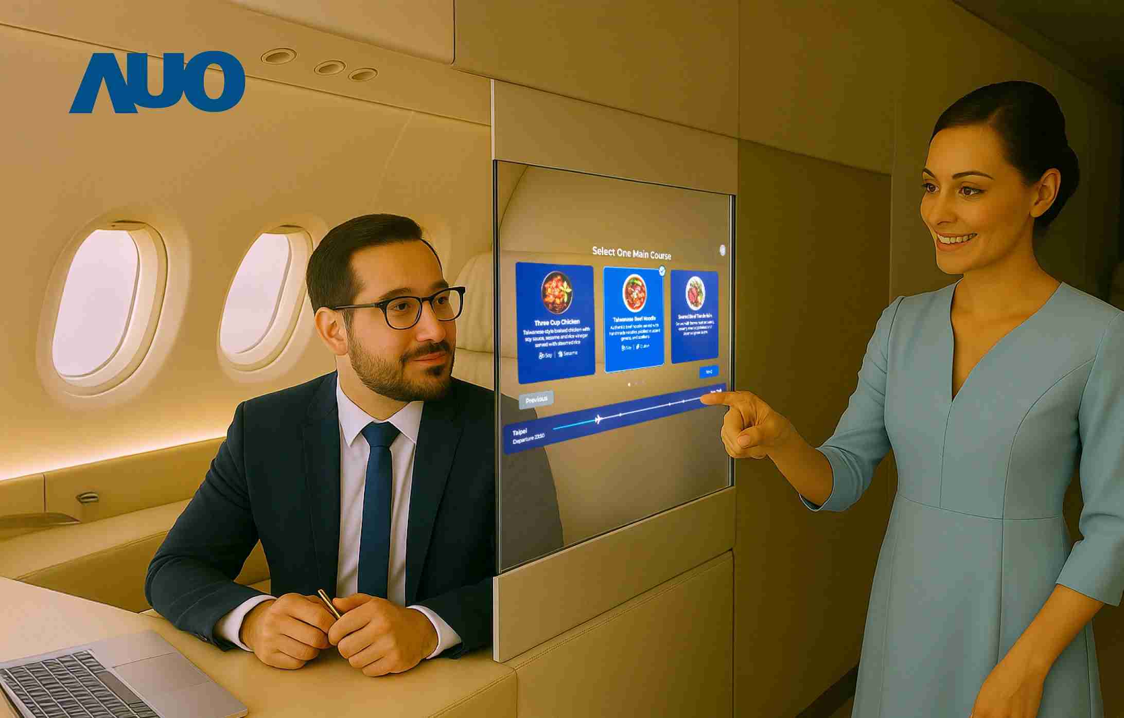 888.BY集团电子游戏研发全球最薄17.3 吋双面透明 Micro LED 显示器，，，可在同一屏幕之双边投射不同信息，，，，创造独特的”透明化”互动；图为实时翻译交流应用情境